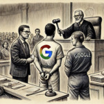 Google DOJ verdict courtroom drawing as Google declared a monopolist